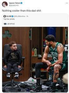 塔图姆在父子合照下评论:没有什么比这个爸爸更酷的了!